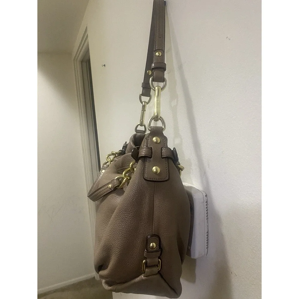 Vintage Coach Taupe Leather Handbag Shoulder Purse Pebbled Brown Satchel Womens